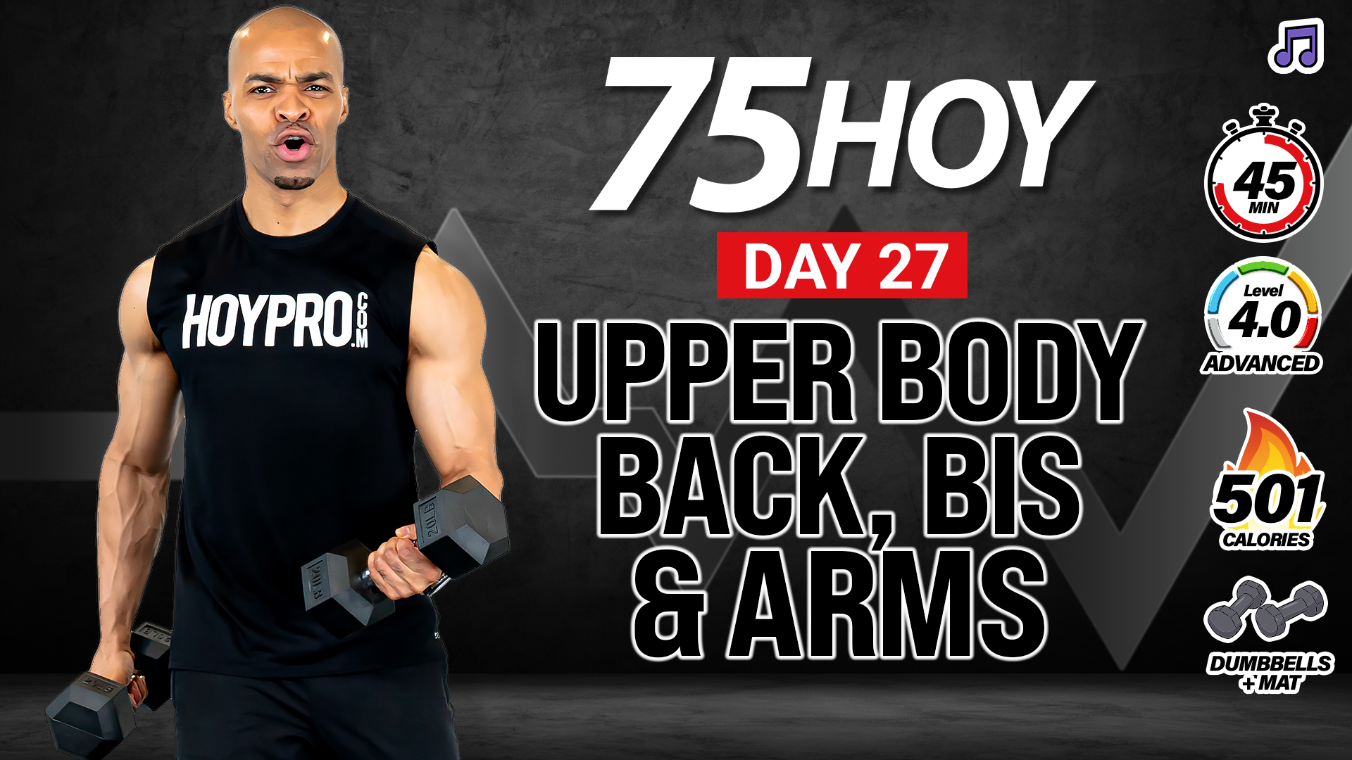 30 & 45 Minute Upper Body Back, Bis & Arms Workout - 75 HOY #27