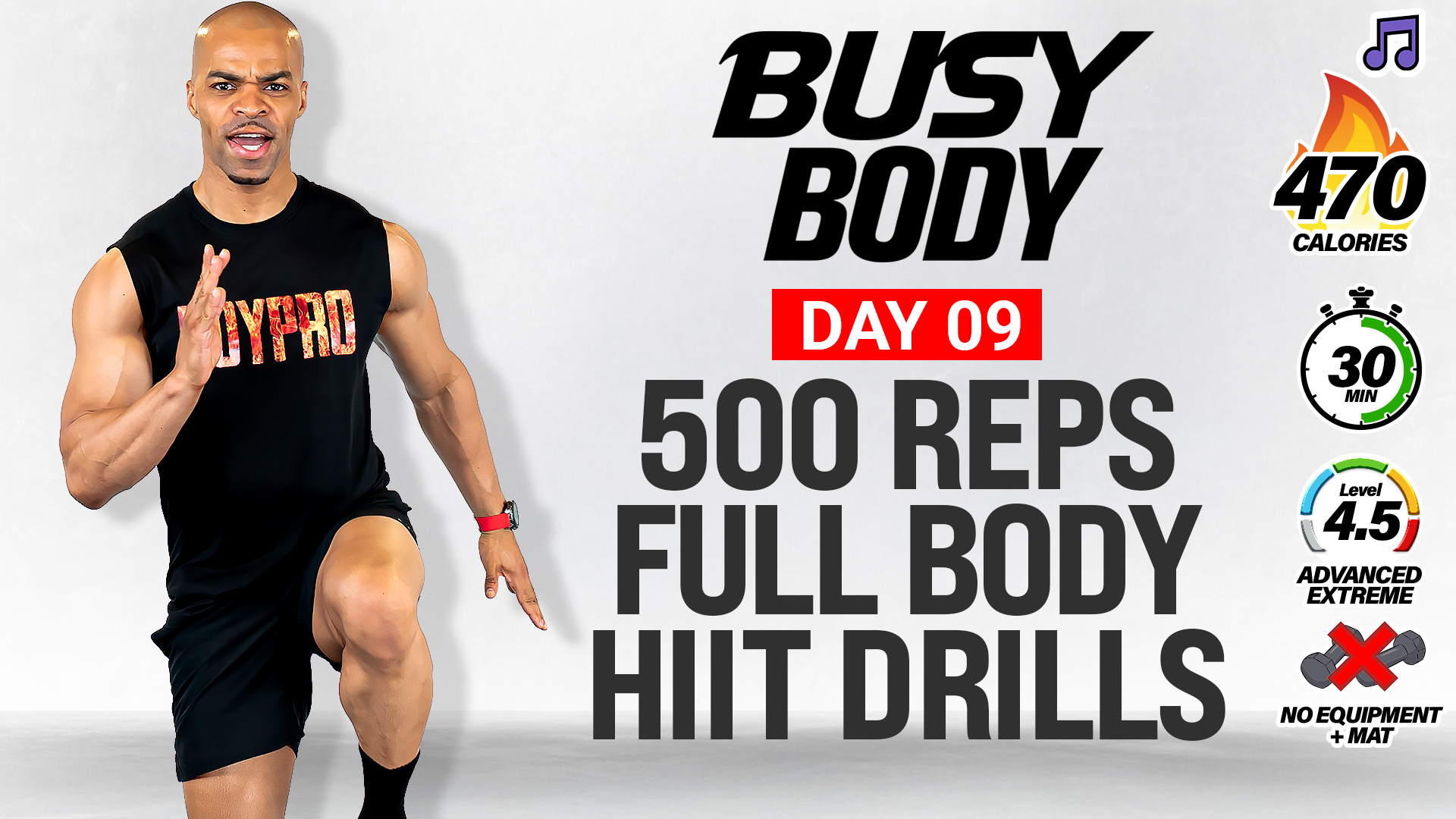 30 Minute 500 Reps Bodyweight HIIT Drills - BUSY BODY #09