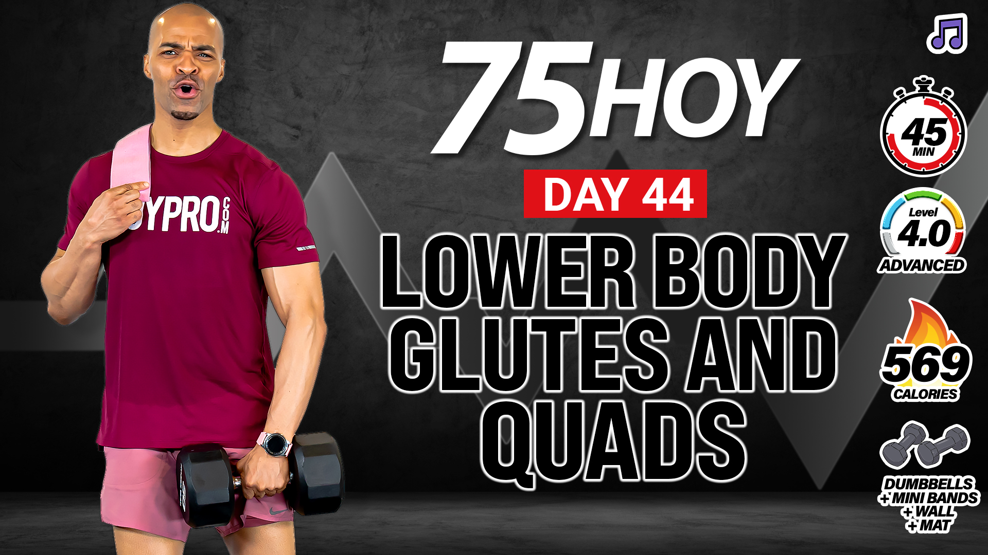 45 Minute Banded Glutes & Quads Lower Body Workout - 75 HOY #44 (Music)