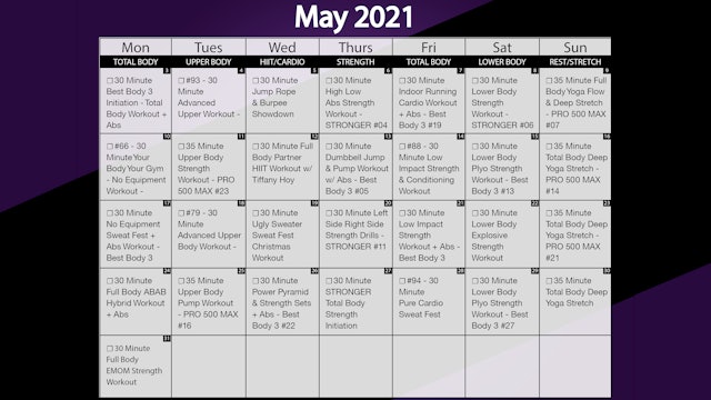 May 2021 Workout Playlist & Calendar