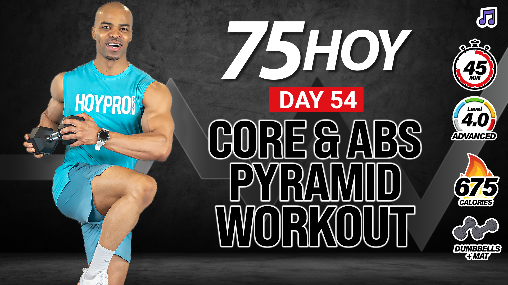 45 Minute Functional Core + Abs Pyramid (No Jumping) - 75 HOY #54 (Music)