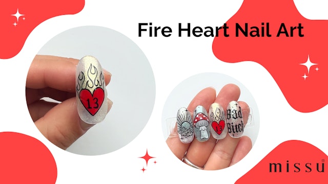 fire heart nail art