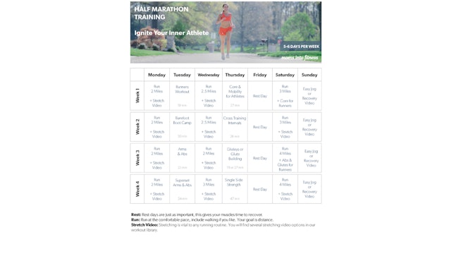Half Marathon Training Calendar