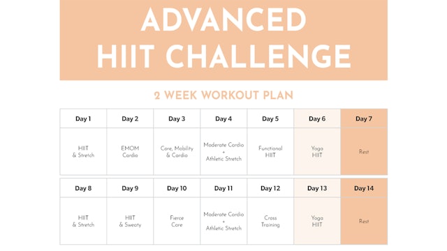 Advanced HIIT Challenge Calendar