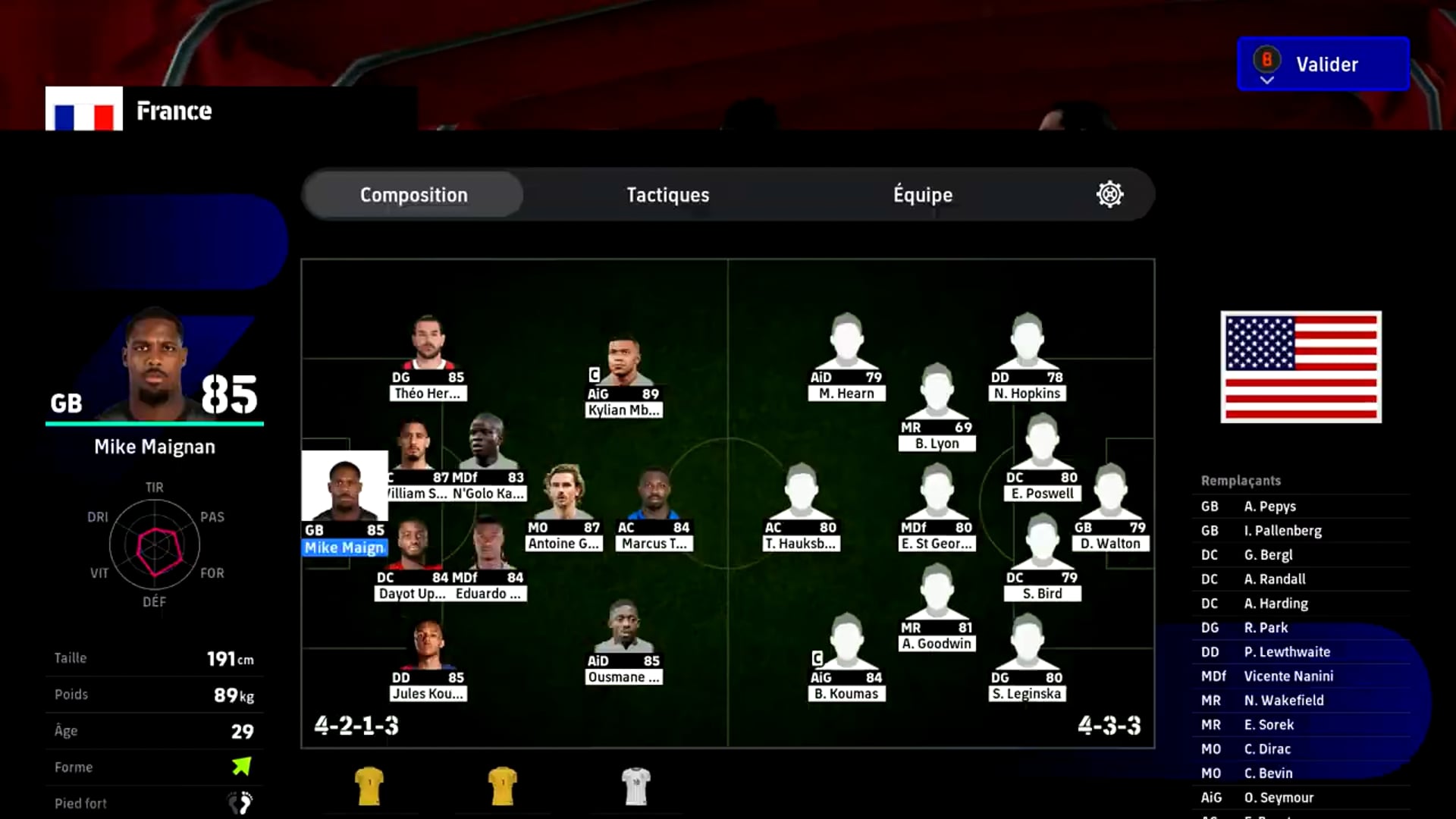 efootball 2025 France vs Etats-Unis  mode légende plateforme steam