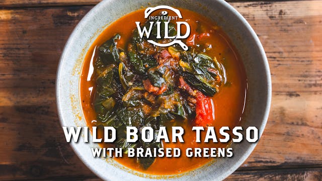 Wild Boar Tasso and Braised Greens wi...