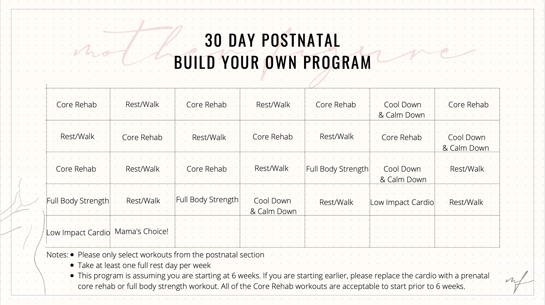 30 Day Postnatal Build Your Own Program