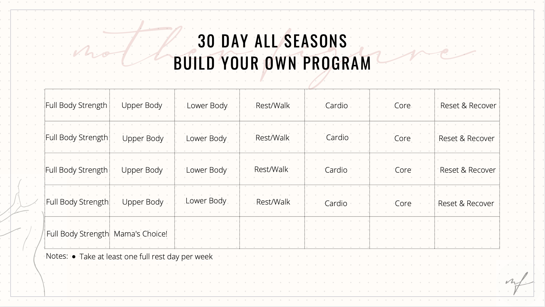 30 Day All Seasons Build Your Own Program