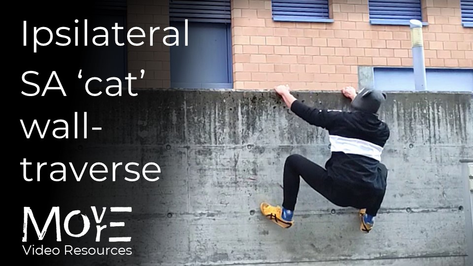 Straight-arm (SA) 'cat' wall-traverse (ipsilateral)