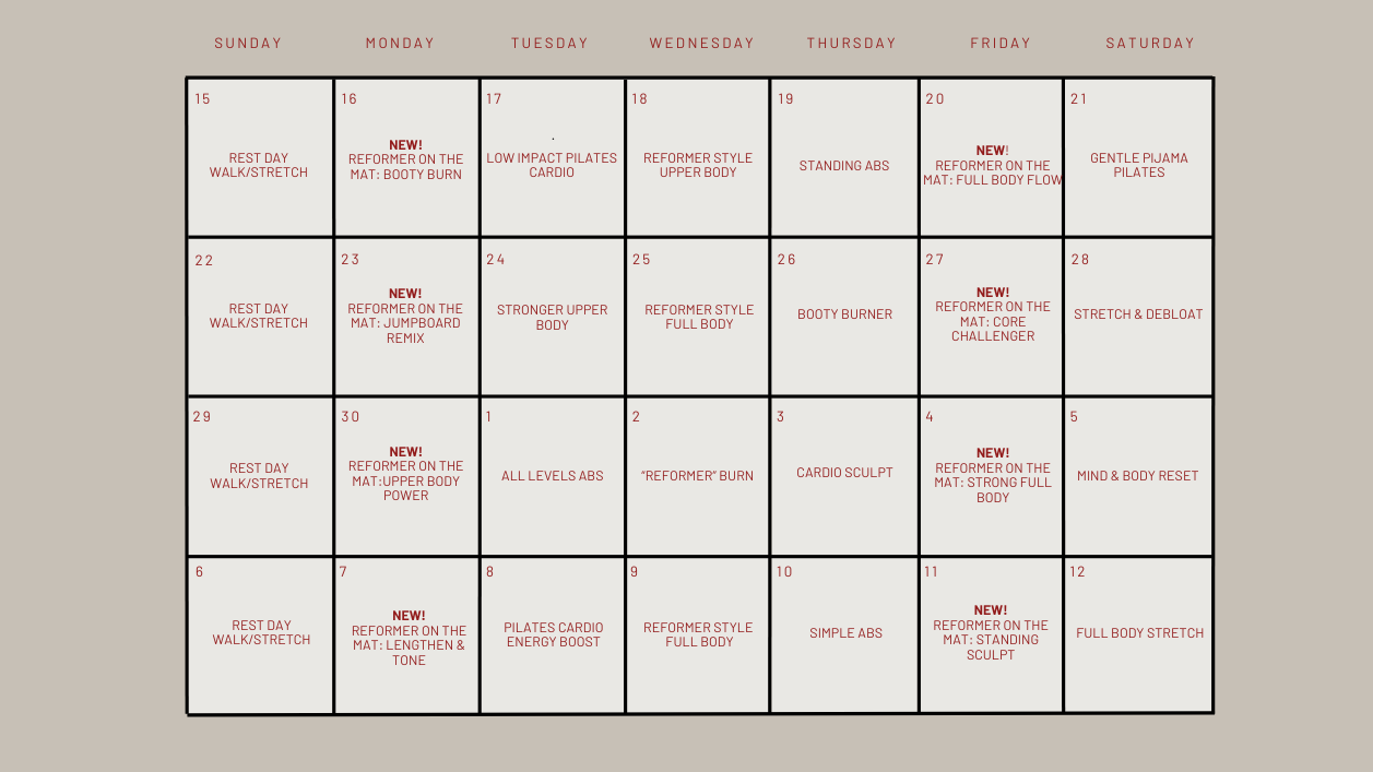 Reformer on the Mat - Schedule