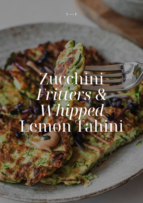 Zucchini Fritters with Whipped Lemon Tahini & Microgreens