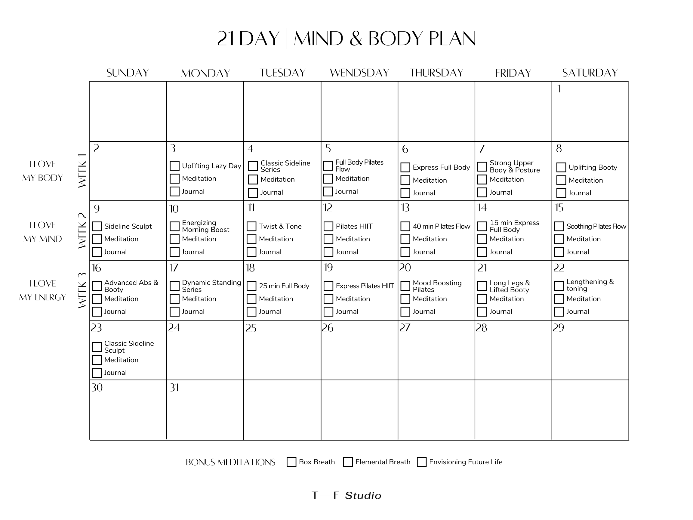 21 Day Mind & Body Plan | Schedule