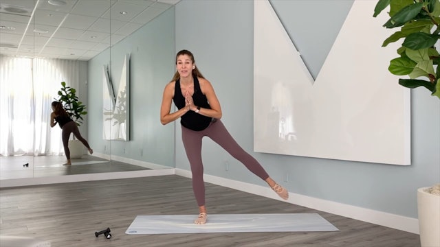 51 Minute Pilates + Barre Fusion Using a Chair and 2-3 lb Hand Weights