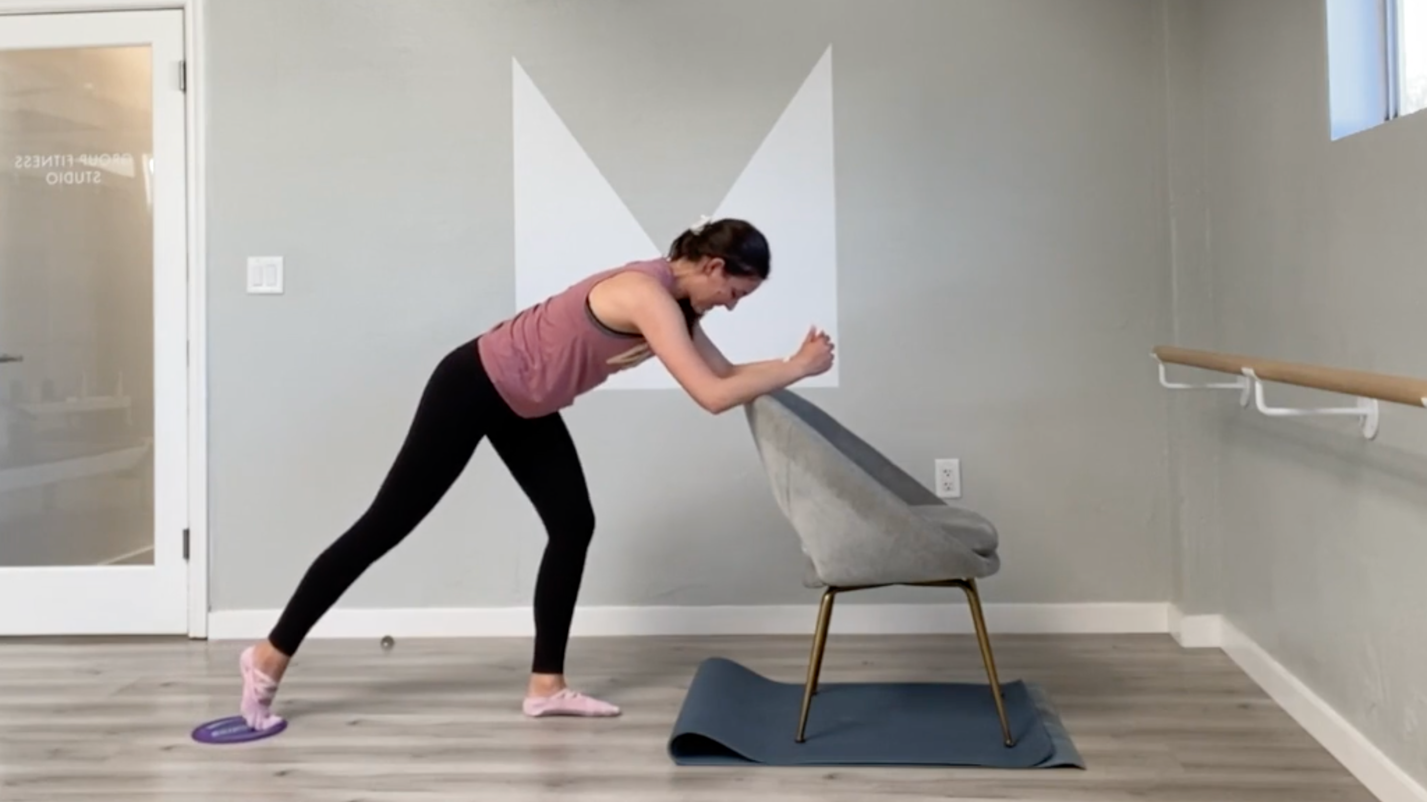 34 Minute Full Body MNTbarre Using a Chair, Hand Weights and a Glider