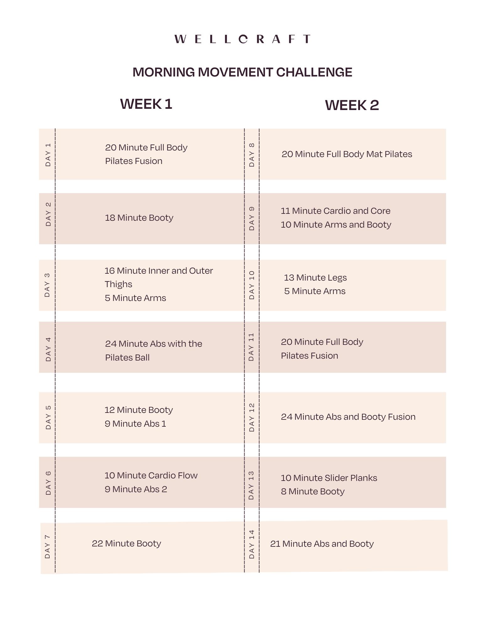 Morning Movement Program Calendar