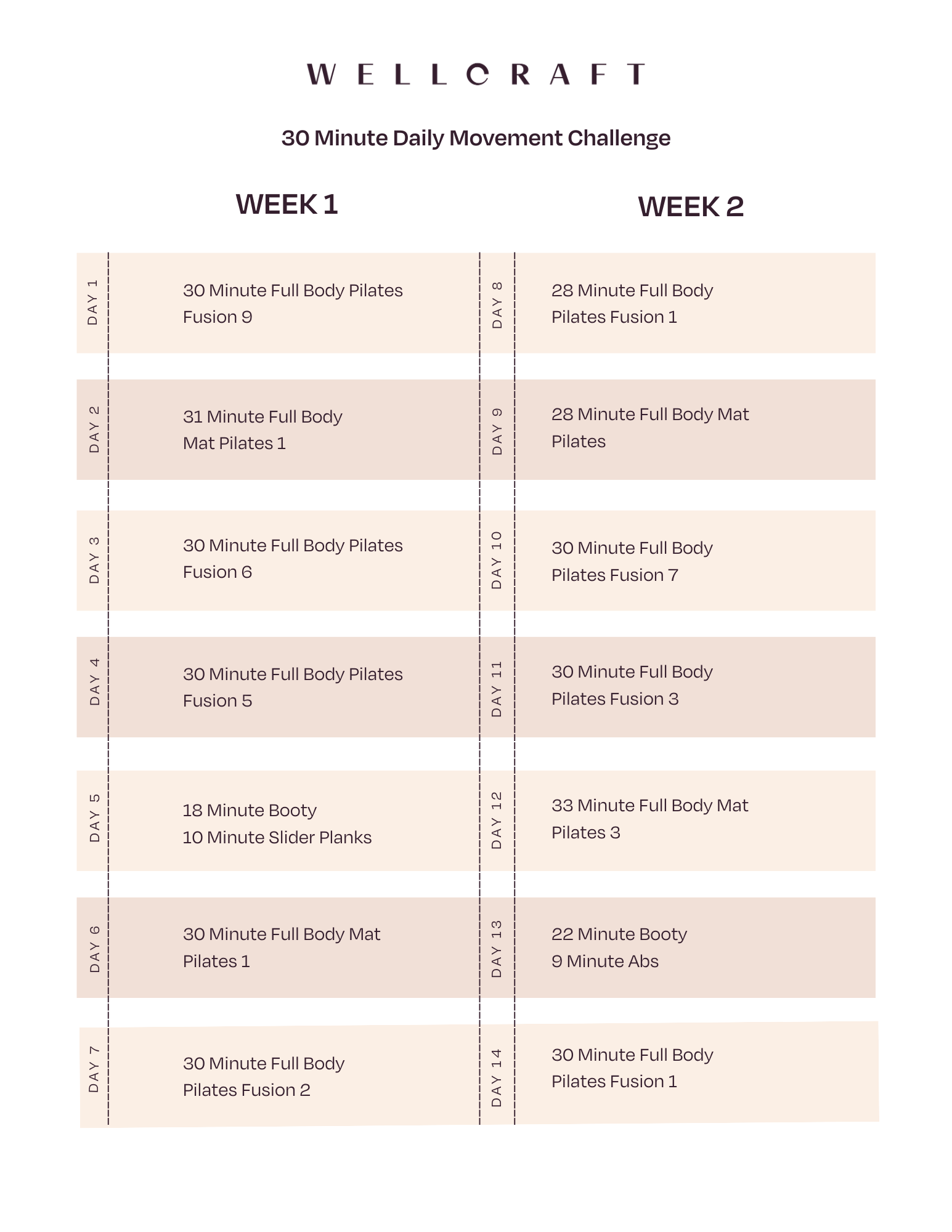 30 Minute Movement Program Calendar