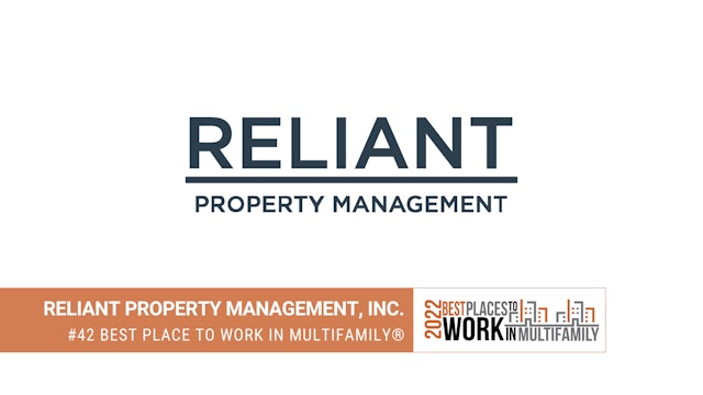 #42 Best Place to Work Multifamily® 2022 - Reliant Property Management