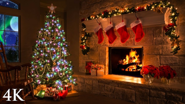 Holiday Fireplace (8 Hour Version) 4K Christmas Scene 