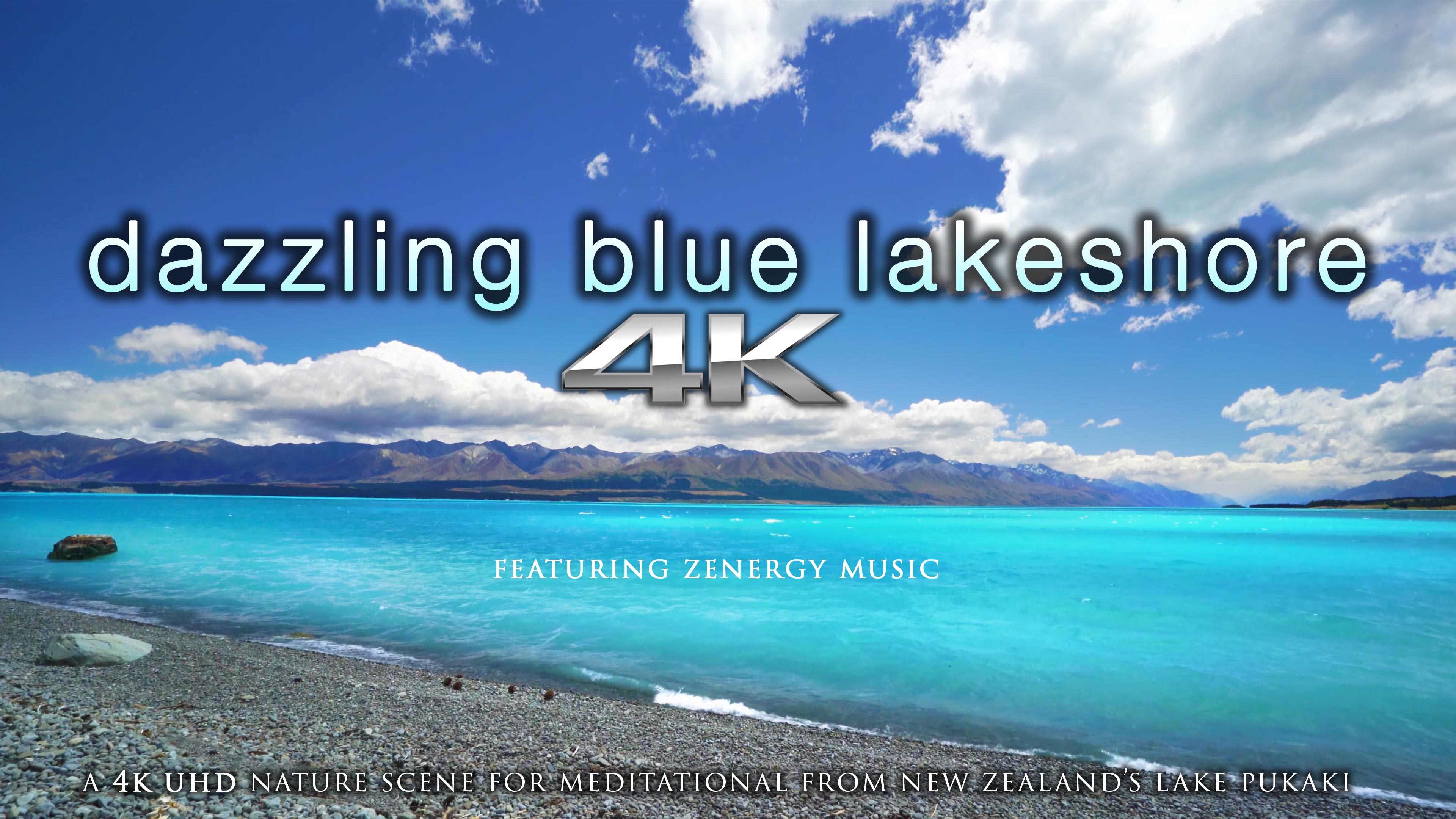Dazzling Blue Lakeshore (+Music) 1 HR Static New Zealand Video - Lake Pukaki
