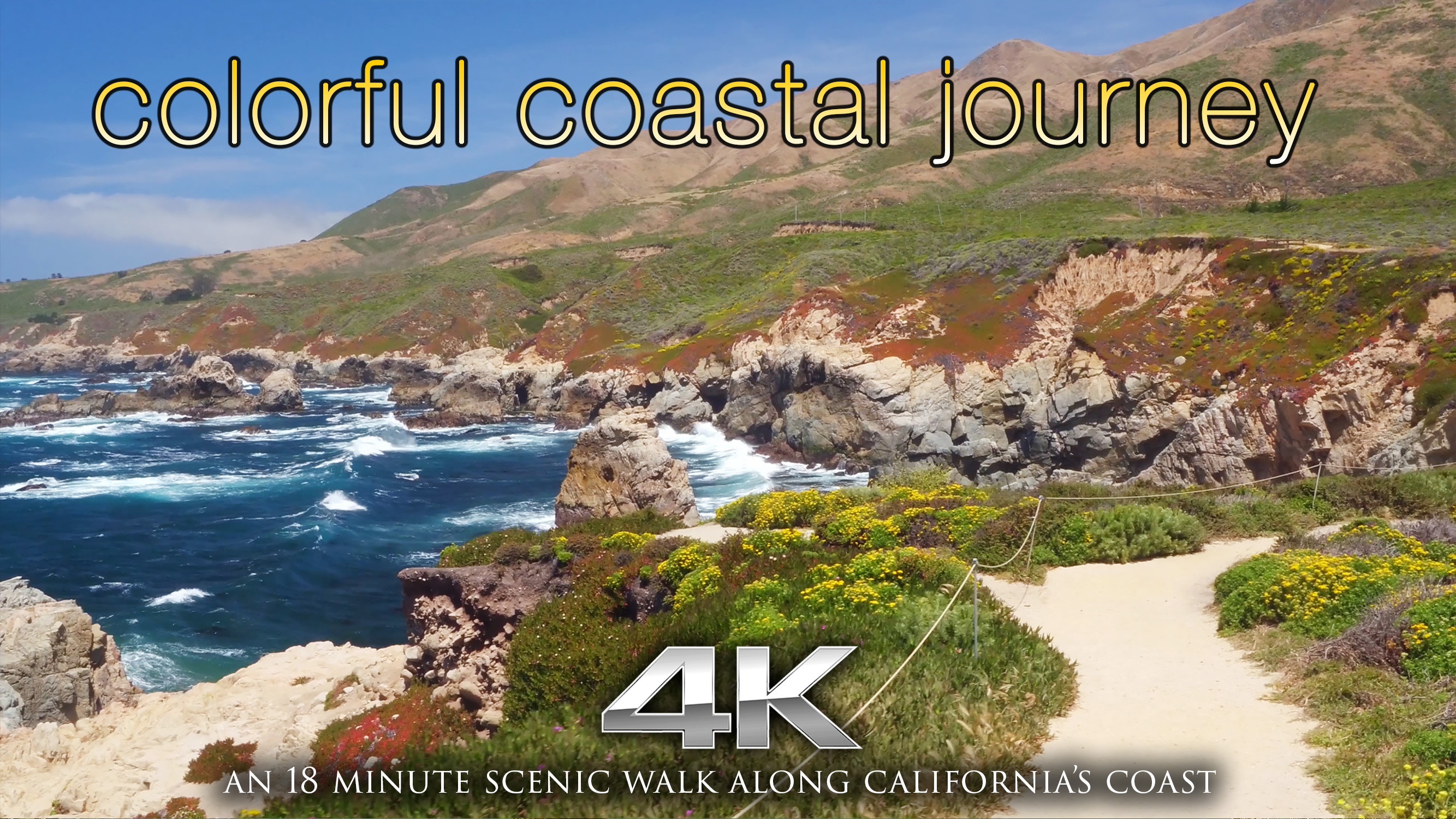 Colorful Coastal Journey (+Music) 4K Virtual Hike & Flight - California Coast
