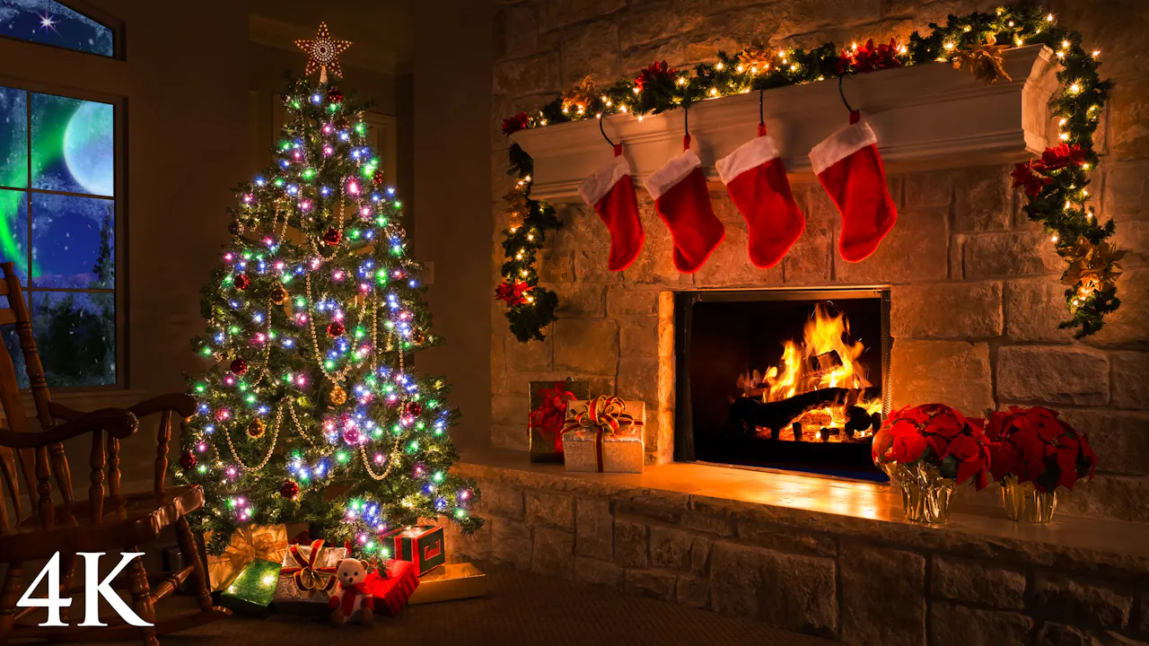 Holiday Fireplace 1 Hour Static Video Scene in 4K - Fireplace Relaxation  Videos - Nature Relaxation™ On-Demand