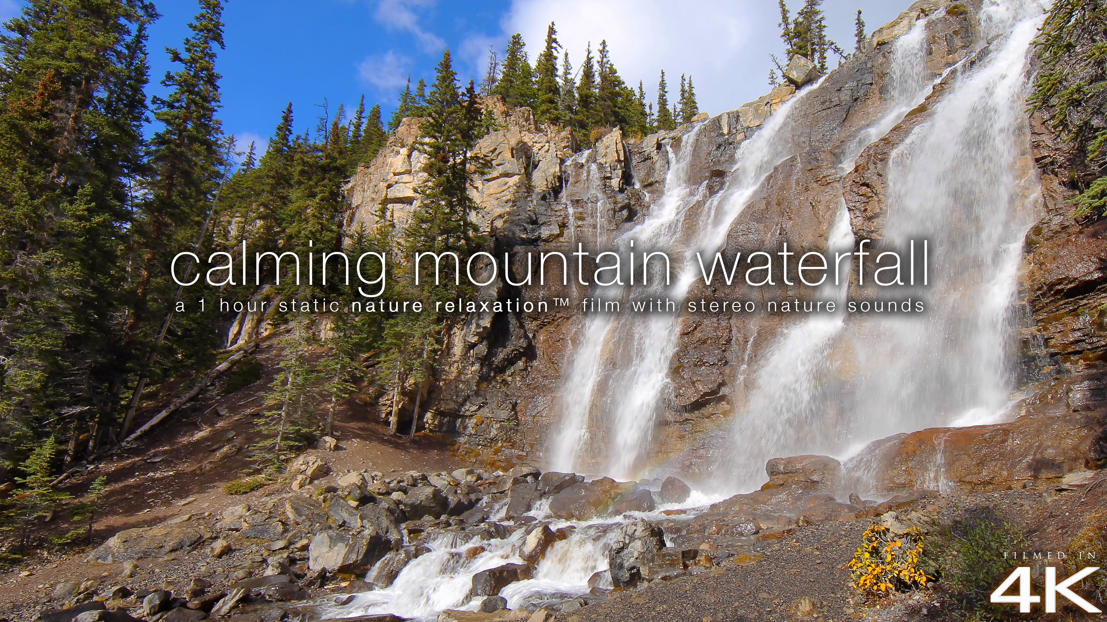 Calming Mountain Waterfall 1HR Static Nature Scene in 4K - Jasper, Alberta