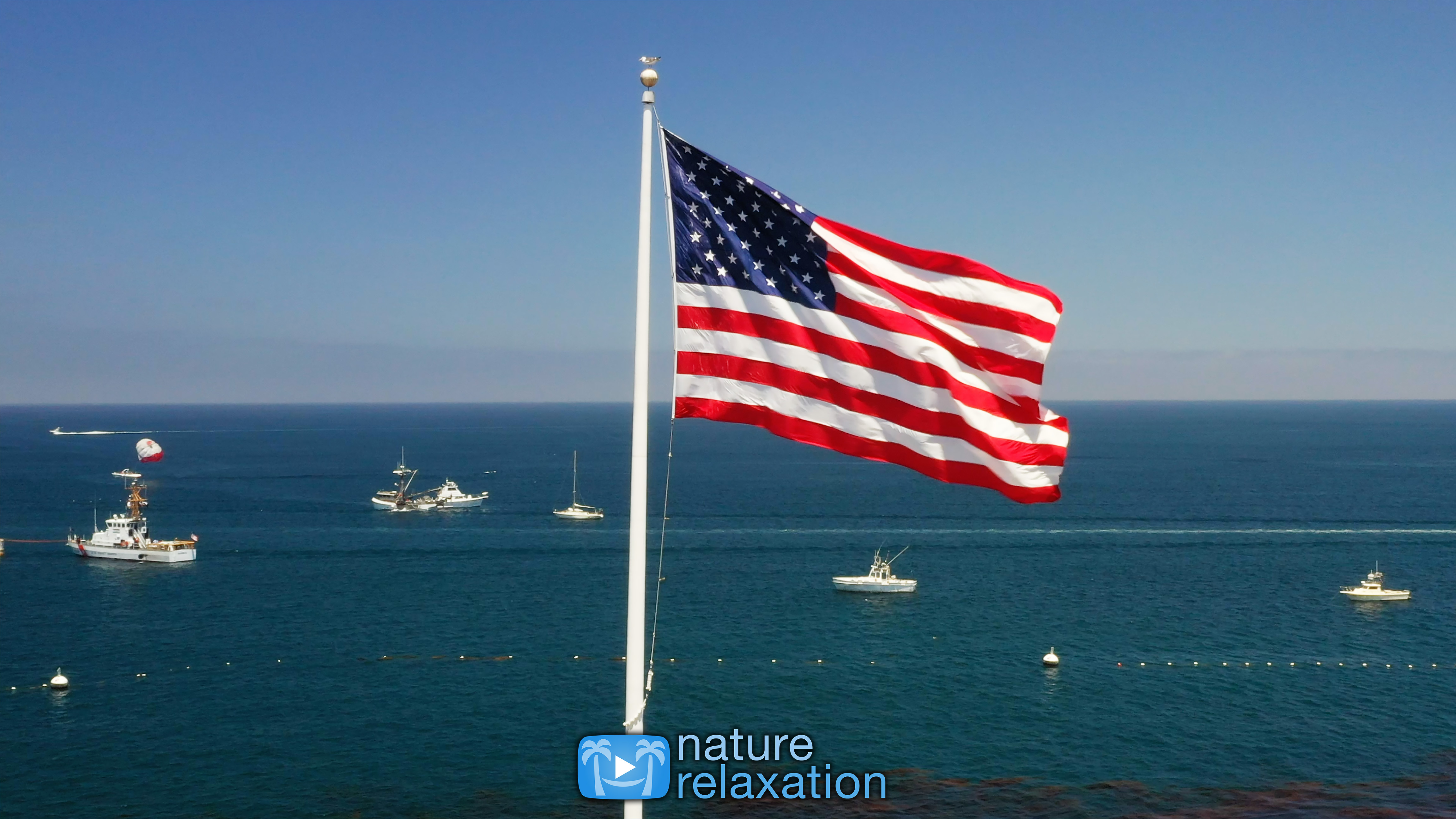 Old Glory Flying 1 Hour 4K Static Nature Scene + Sounds - Catalina Island Flag 