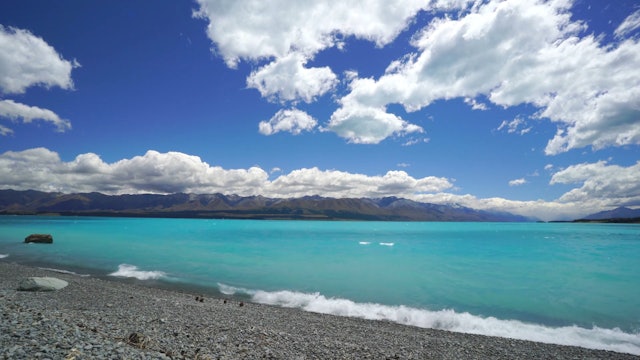Dazzling Blue Lakeshore 1 HR Static Nature Scene from New Zealand