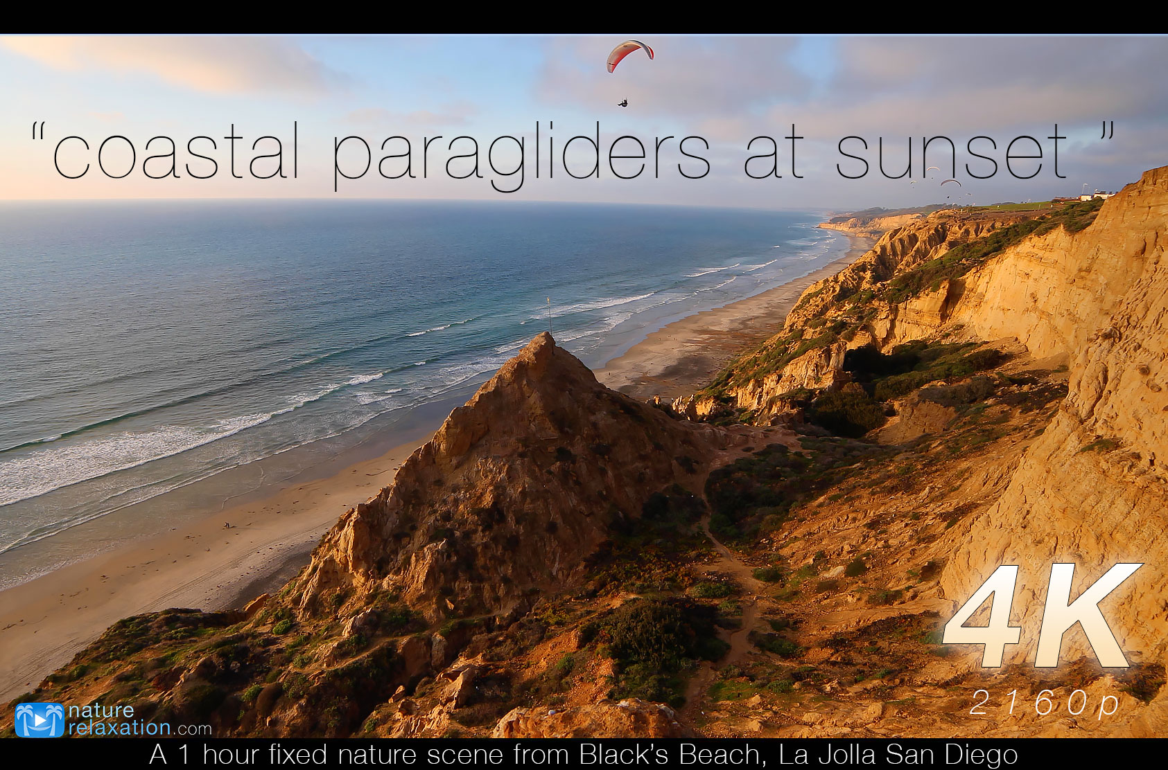 Coastal Paragliders at Sunset 1HR Static Nature Video