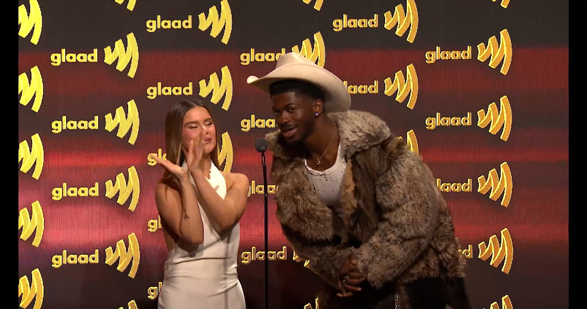 Doechii accepted the GLAAD Media Award for Outstanding Music Artist, presented by Lil Nas X and Maren Morris