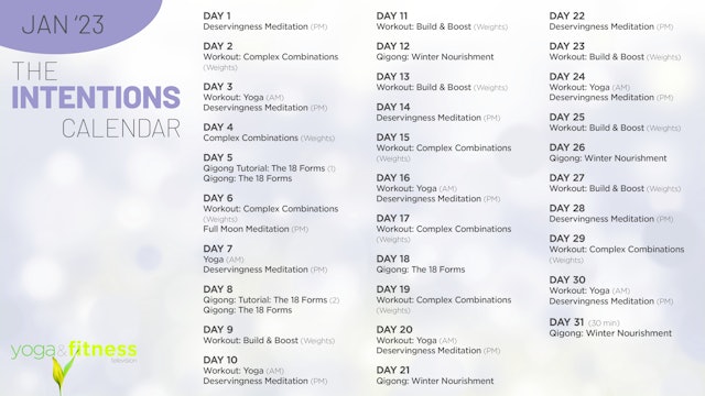 Jan '23 The Intentions Calendar - Schedule - Downloadable PDF