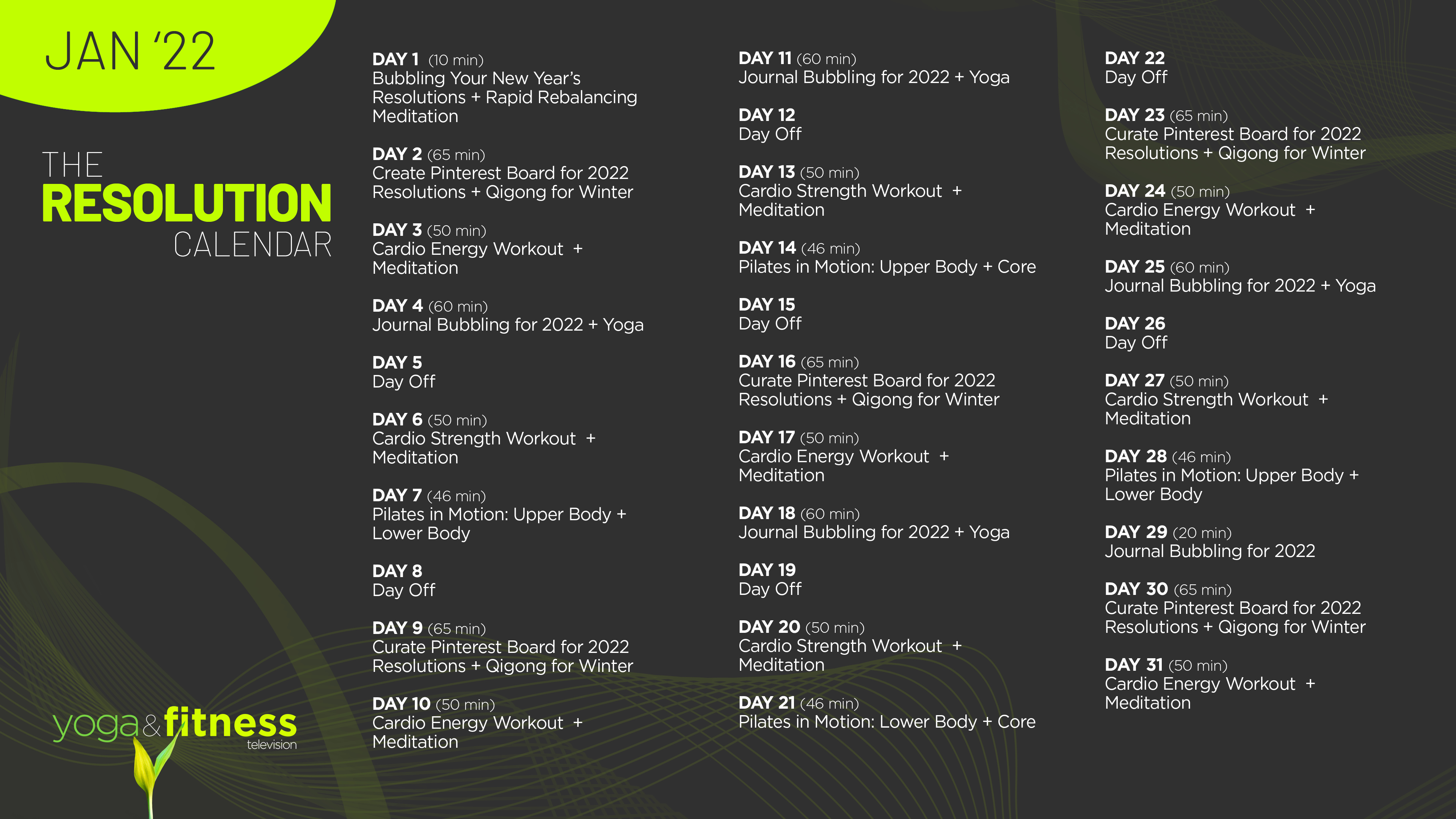 The Resolution Calendar - Schedule