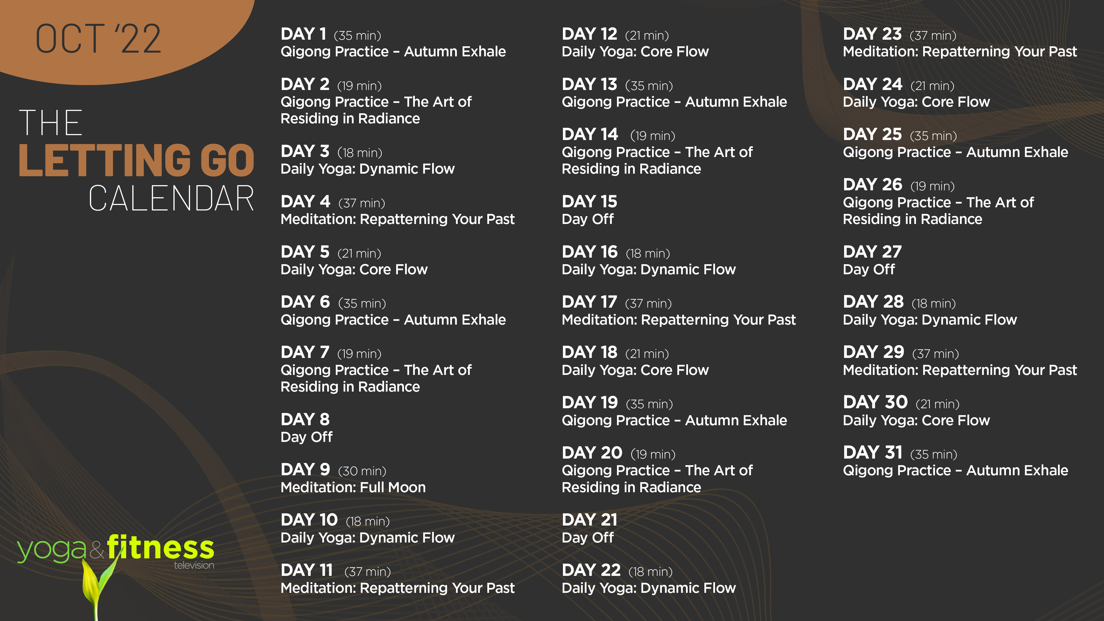 Oct '22 The Letting Go Calendar - Schedule
