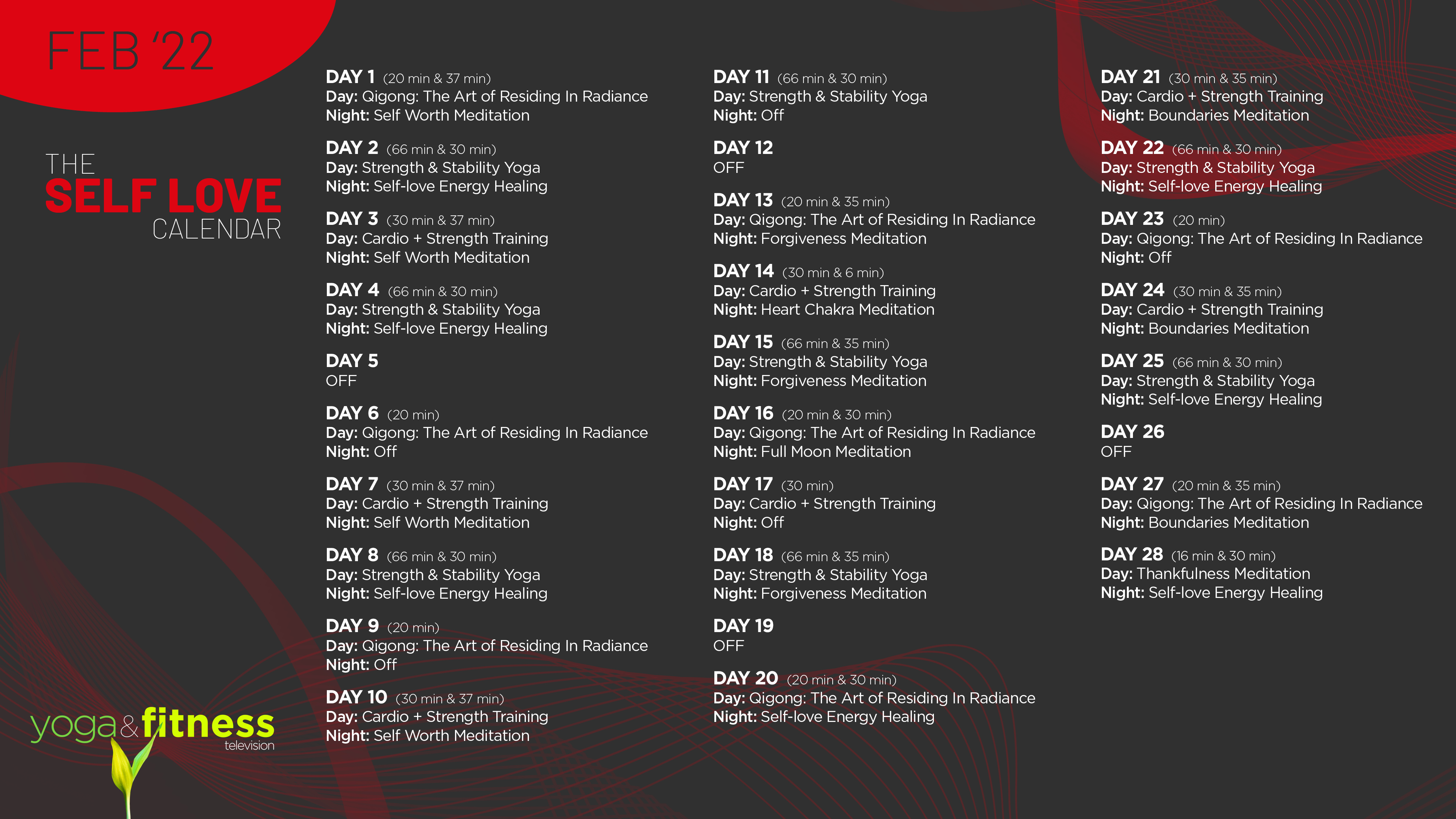 Feb '22 - The Self Love Calendar -Schedule