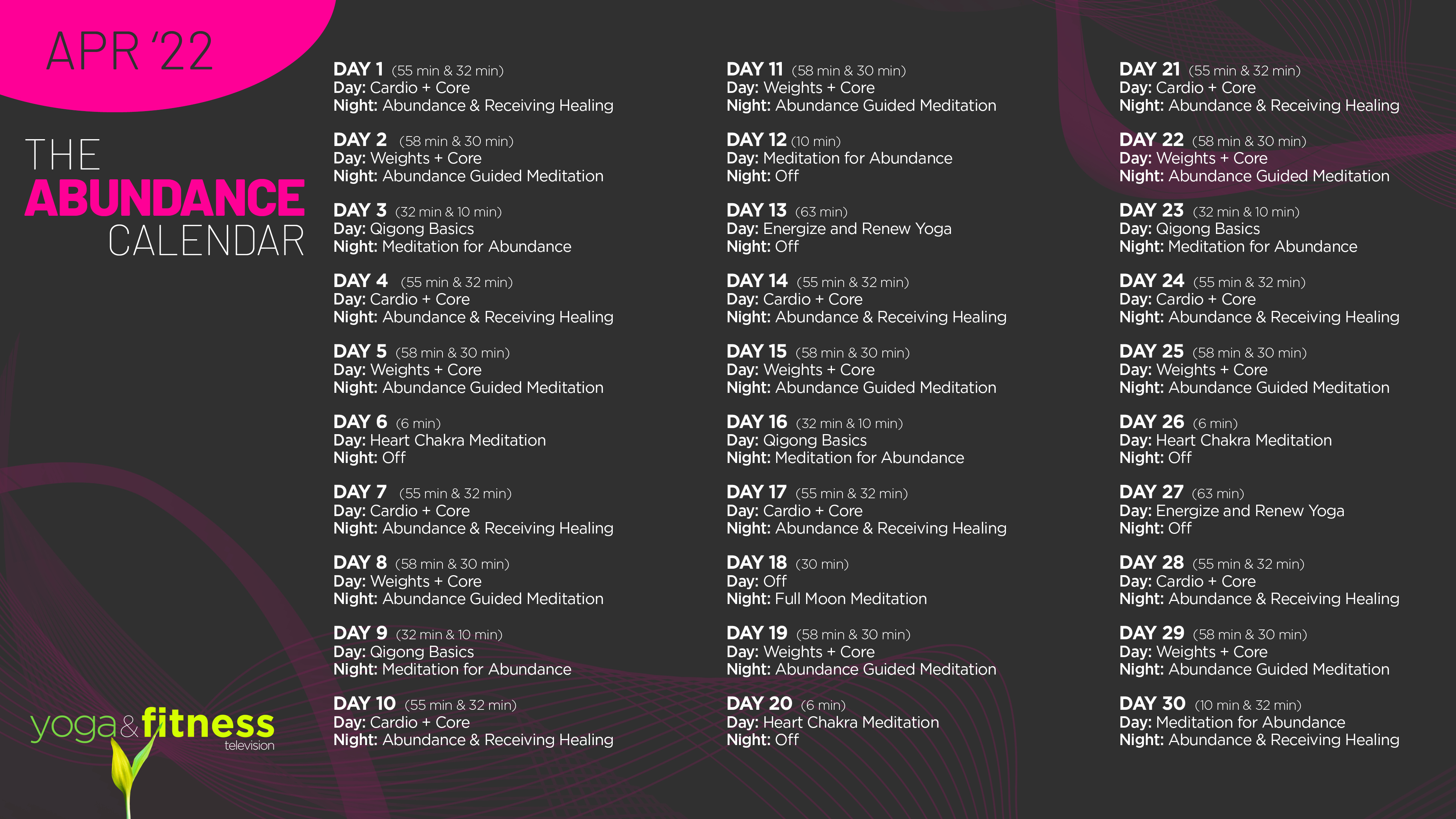 Apr '22 - The Abundance Calendar - Schedule