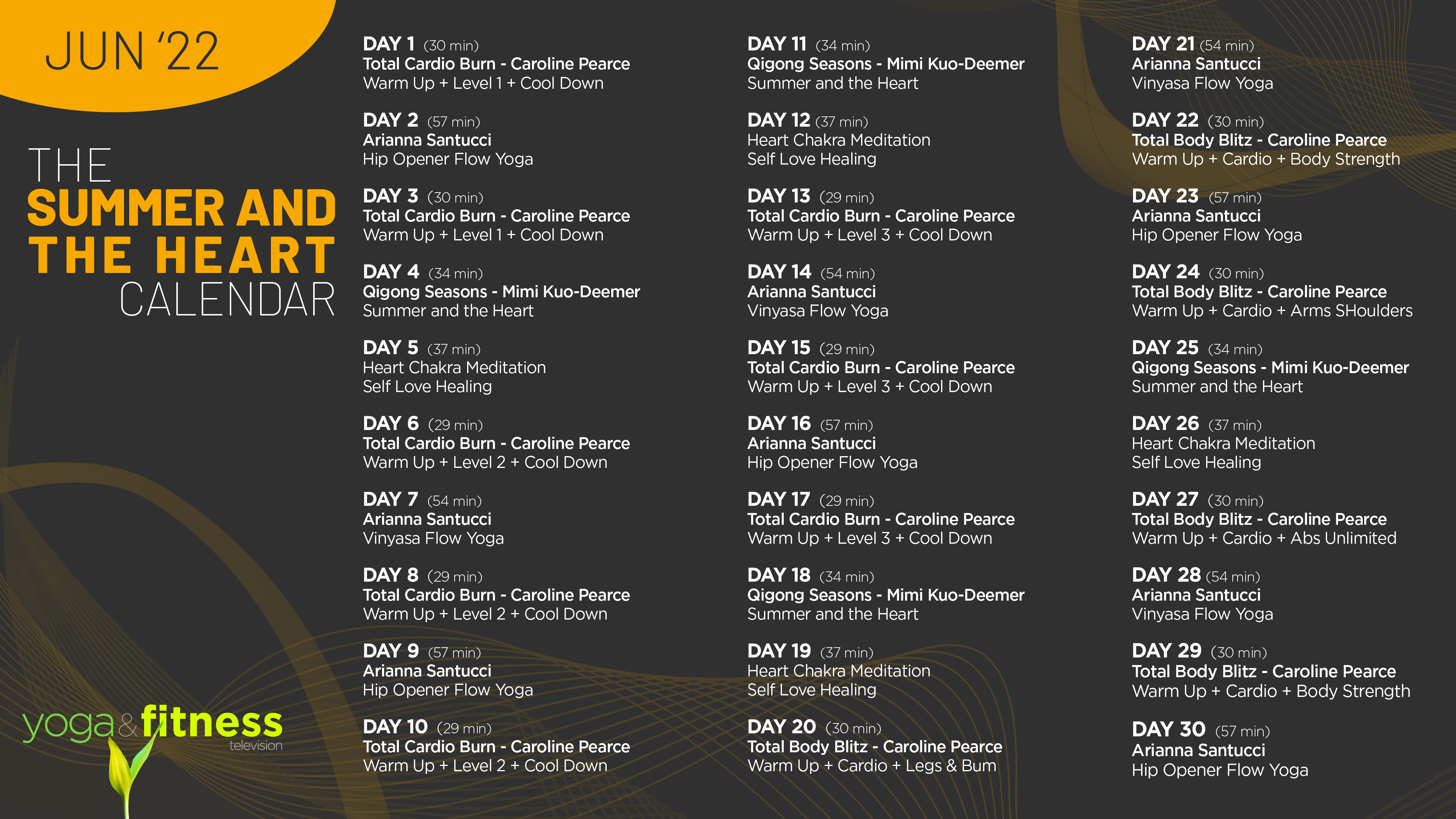 June '22 - The Summer and the Heart Calendar - Schedule