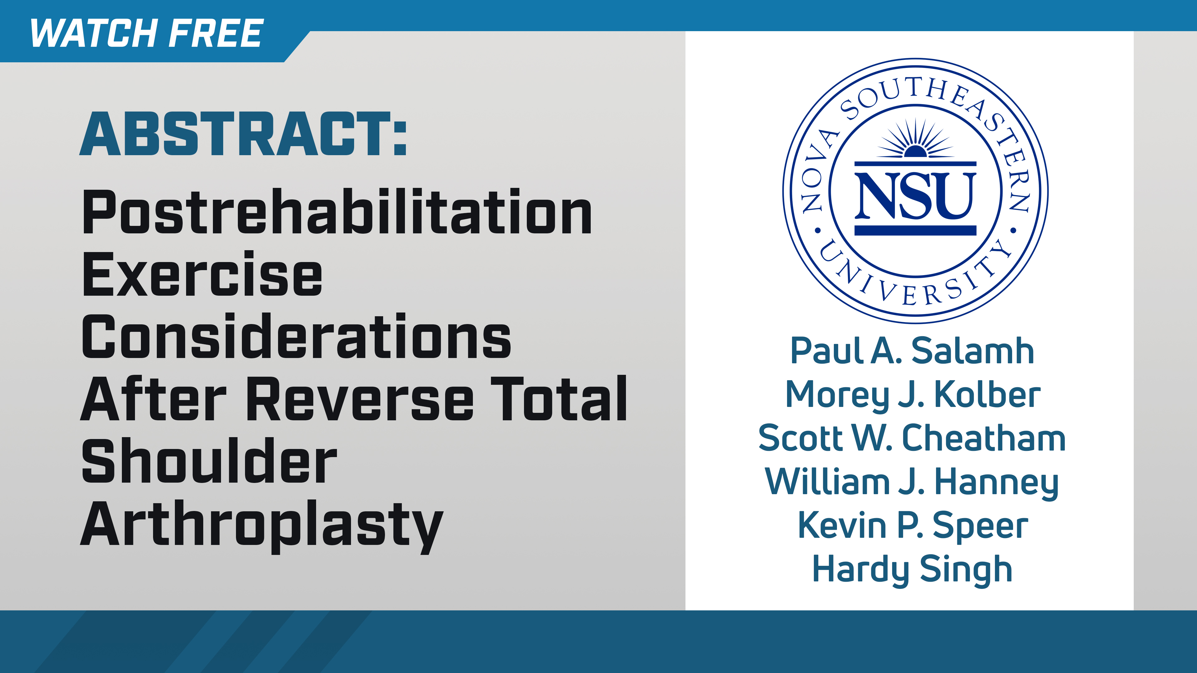 Postrehab. Exercise Considerations Following Reverse Total Shoulder Arthroplasty