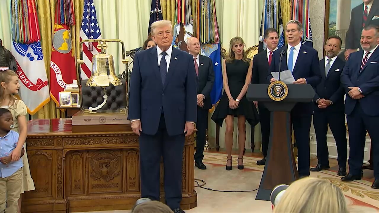 PRES. TRUMP DELIVERS REMARKS AFTER RINGING THE OPENING BELL FROM OVAL OFFICE