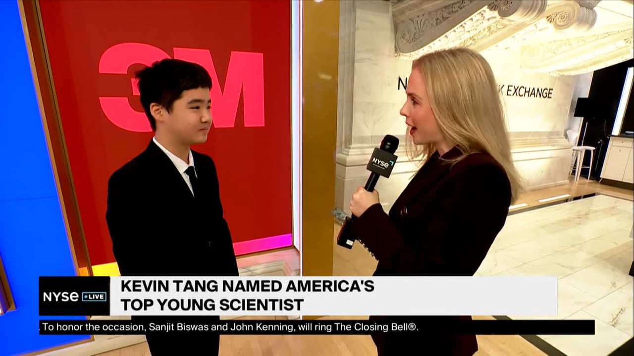 Kevin Tang Rings Opening Bell after Being Named America’s Top Young Scientist -