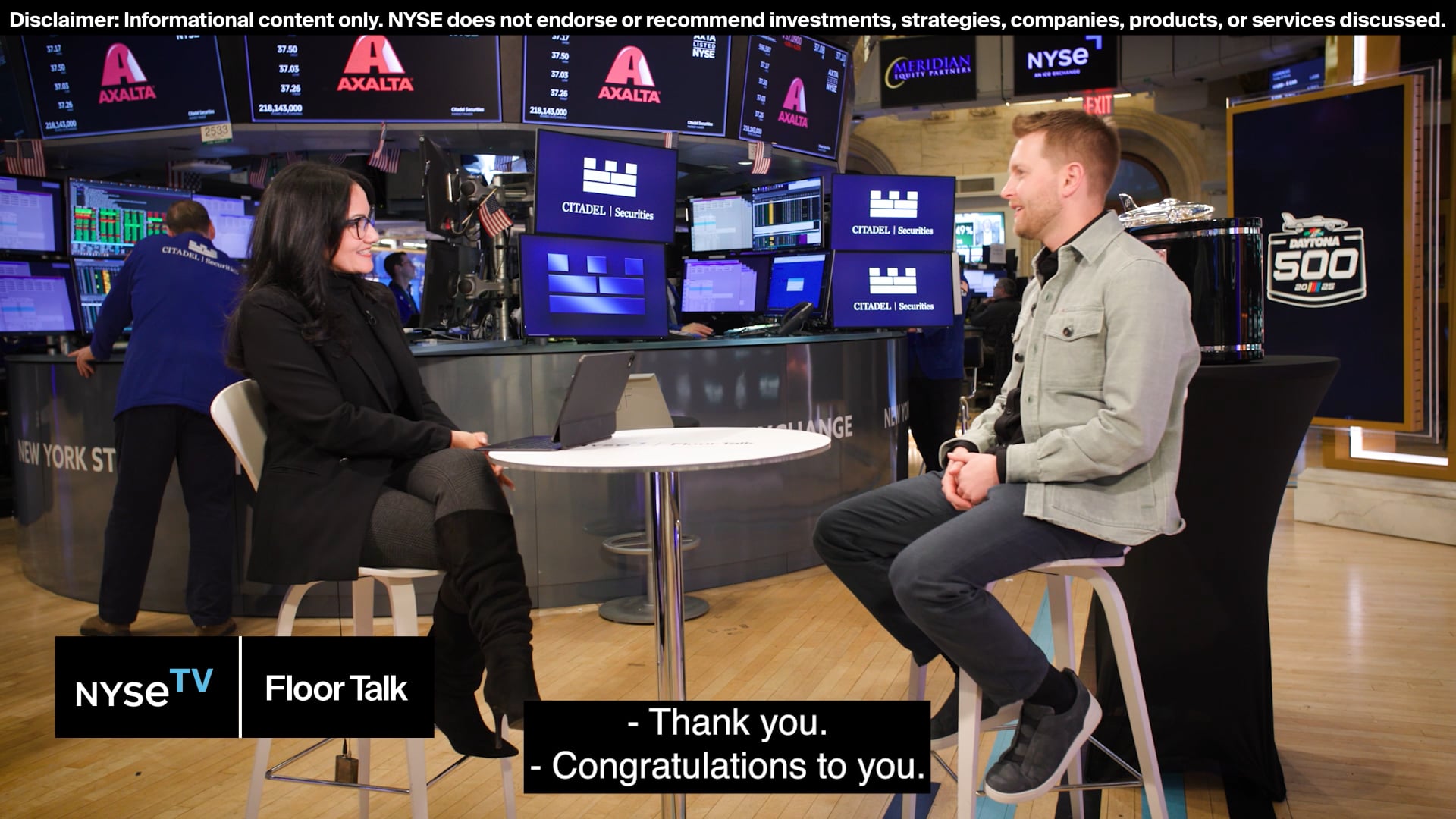 William Byron talks about his second Daytona 500 win on NYSE Floor Talk