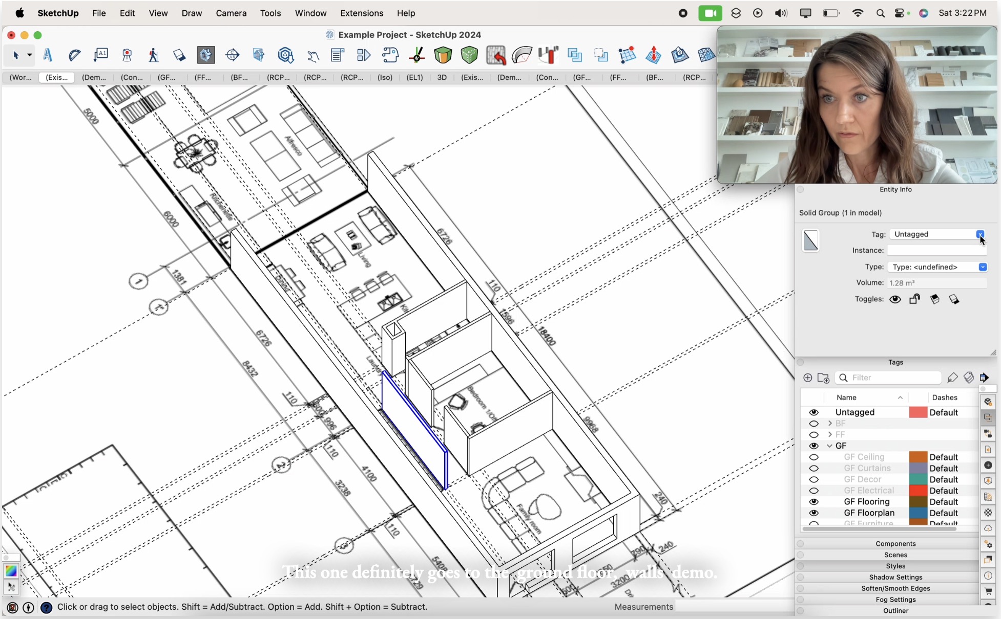 05.1. Modeling walls from PDF floorplans, organizing w groups and tags (GF & BF)