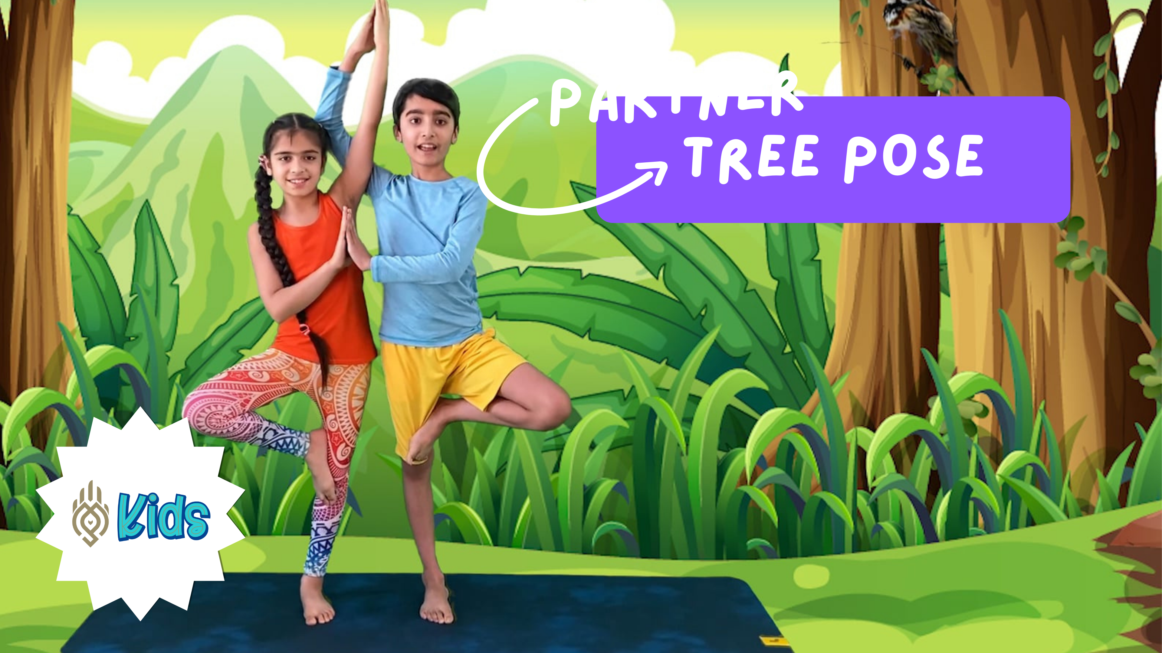 How To Practice Partner Double Tree Pose | An OM Warrior Kids Yoga Pose Tutorial