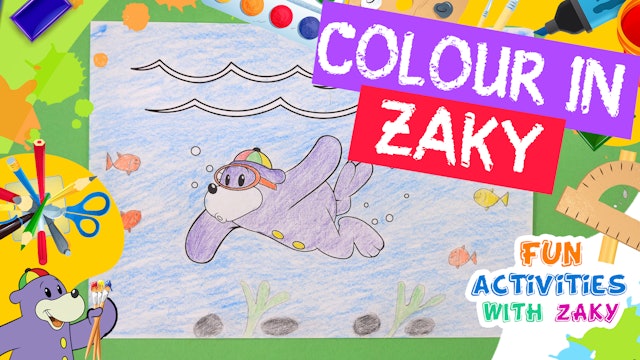 Let's Colour in Zaky Swimming Underwater
