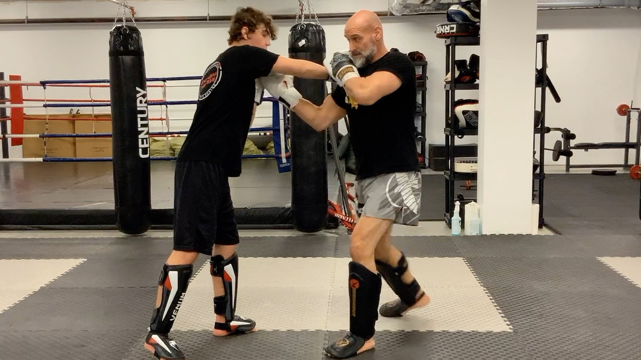 Muay Thai White Shorts Stripe 3:Lesson 11 Cover and Slip Counter the Cross 