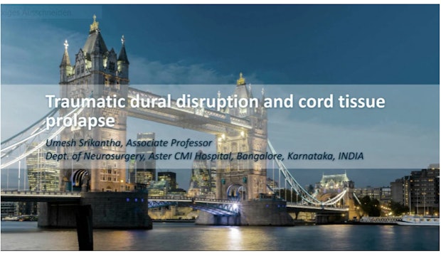 Traumatic dural disruption and cord tissue prolapse