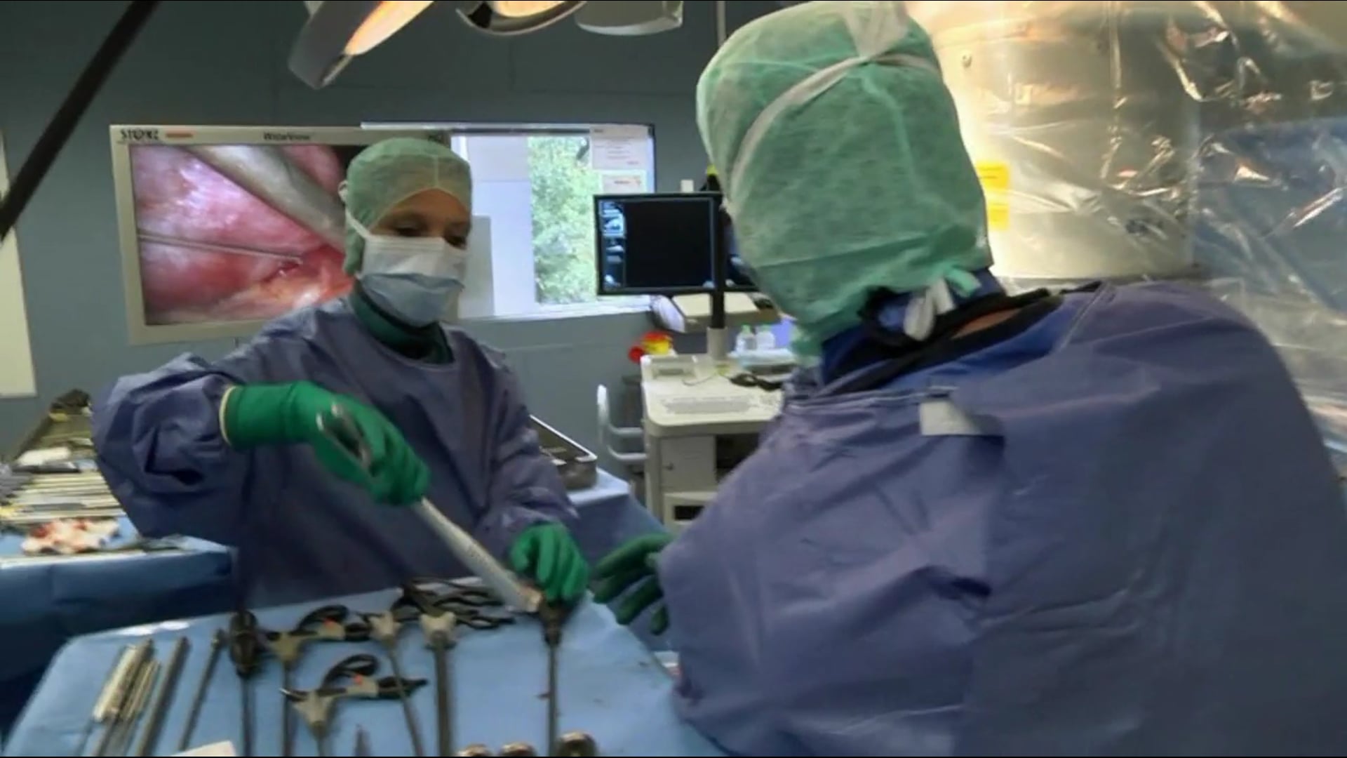 Minimally invasive thorascopic partial T12 corpectomy, anterior stabilization