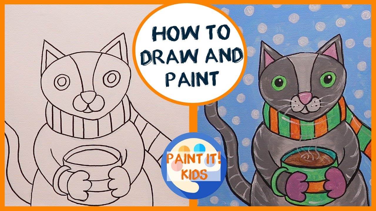 How to Draw and Paint a Cat with a coffee cup