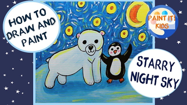 How to Draw and Paint a Polar Bear and a Penguin in a Starry Night Scene