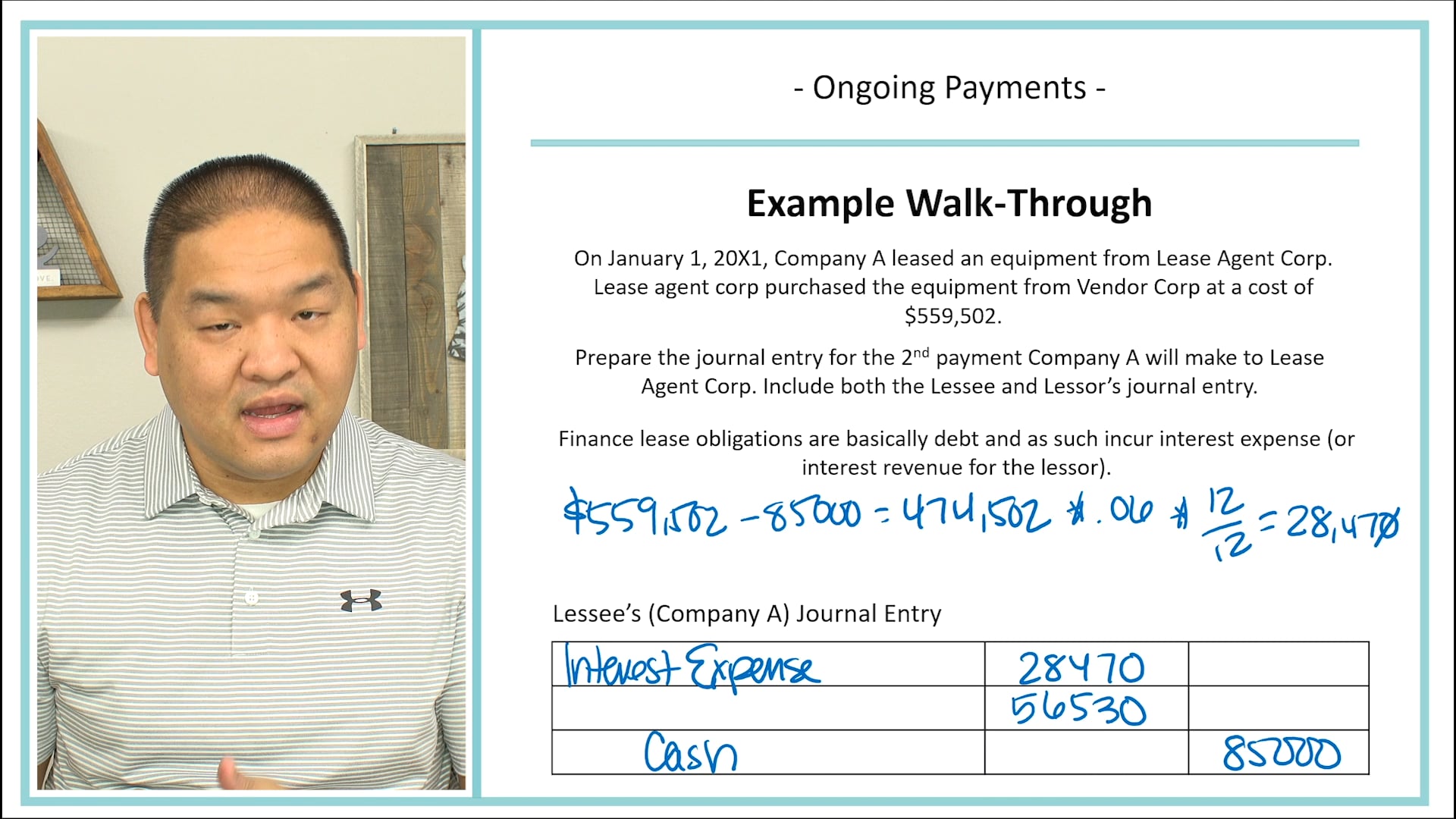 Lesson 15.5 - Finance Type Lease - Recording - Ongoing Payments