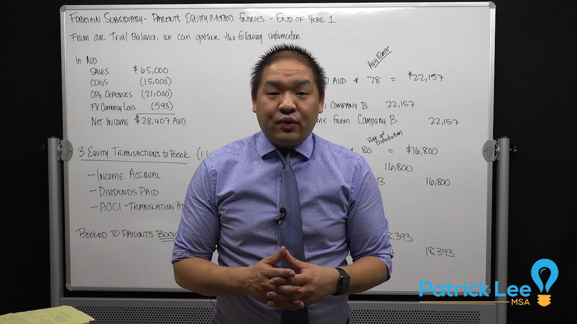 Lesson 8.16 - Foreign Subsidiary - Parent's Equity Method Entires - End of Year 1